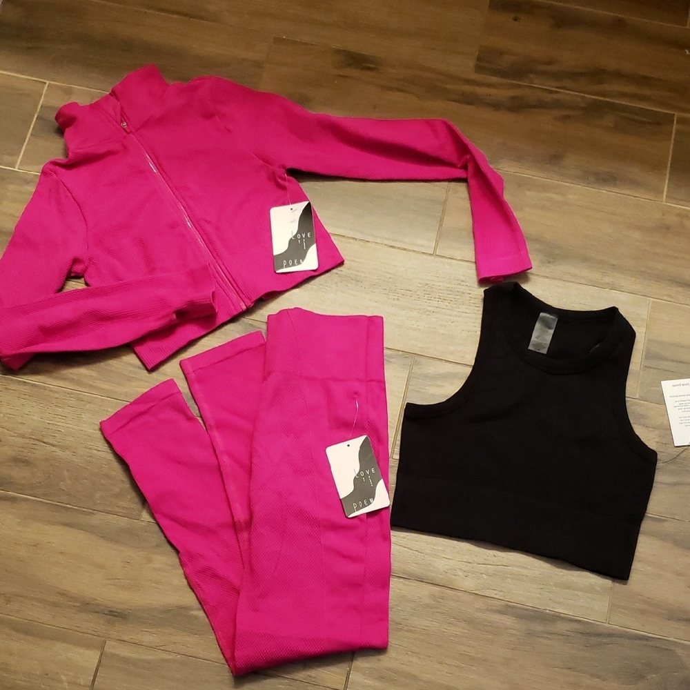 Pink Activewear Set with Black Tank